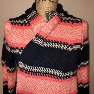 Old Navy Coral & Navy Wrap Sweater